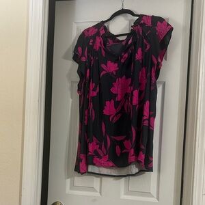 Lane Bryant Navy and Pink Floral Blouse